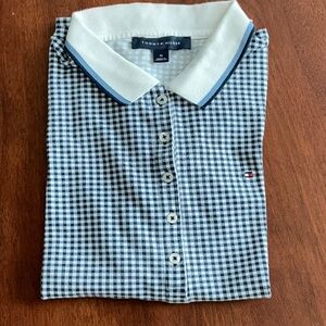 Tommy Hilfiger Blue and White Checkered Polo Shirt